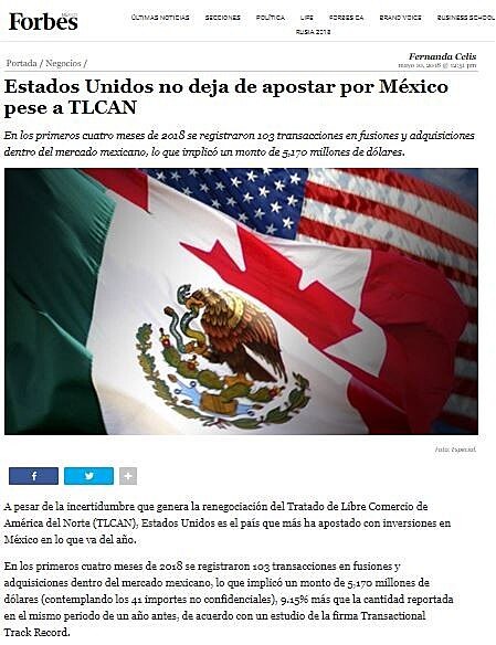 Estados Unidos no deja de apostar por Mxico pese a TLCAN